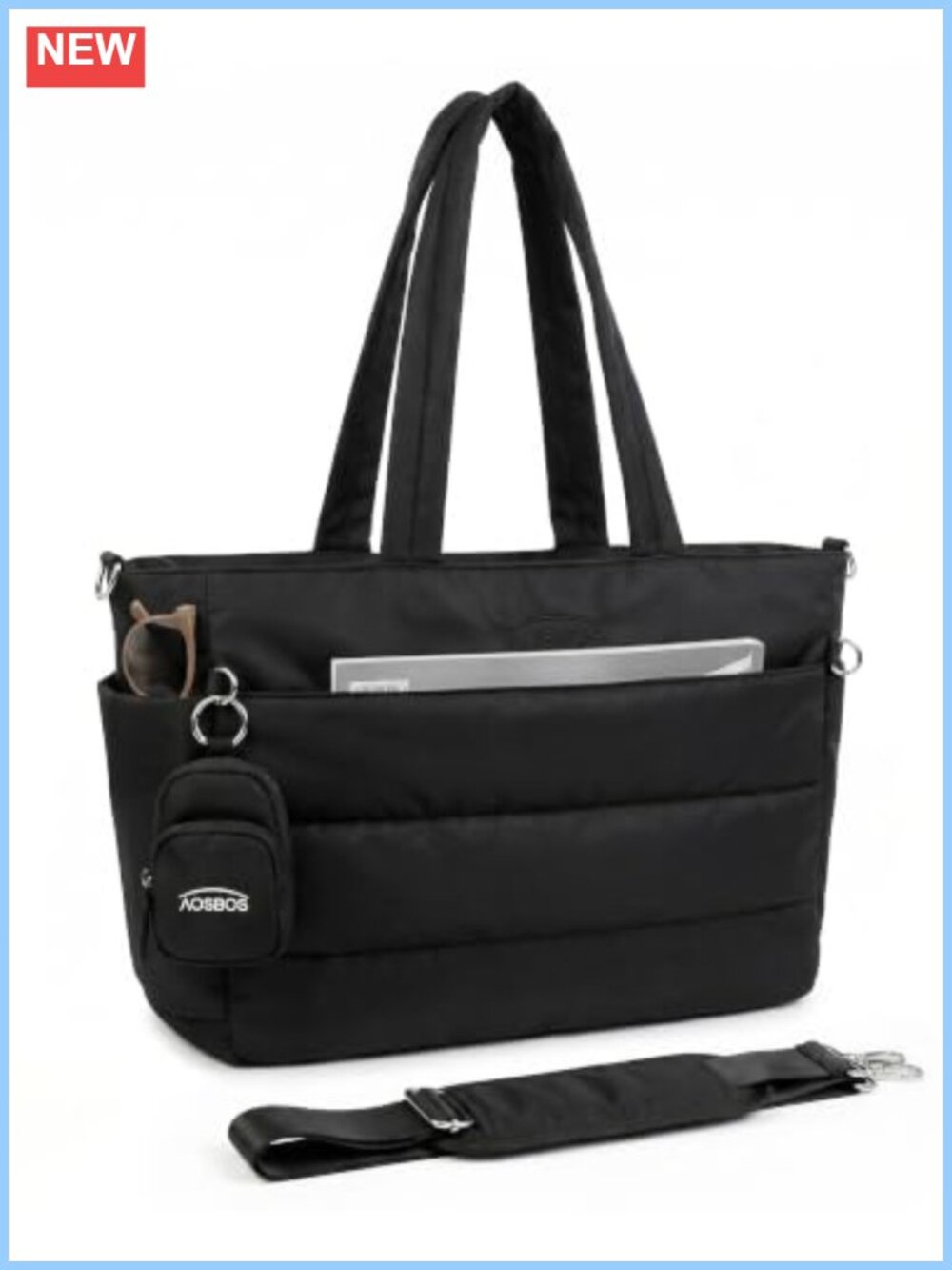 Quilted Nylon Puffer Tote Bag Fits 15.6 Laptop Travel Work